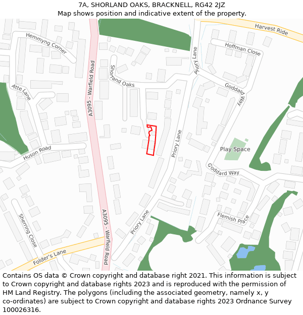 7A, SHORLAND OAKS, BRACKNELL, RG42 2JZ: Location map and indicative extent of plot