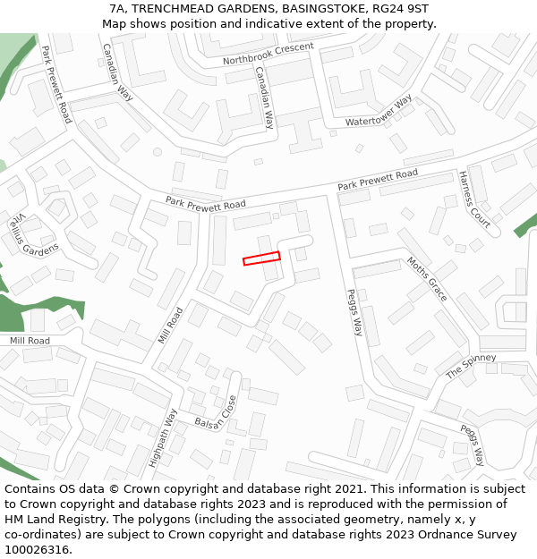 7A, TRENCHMEAD GARDENS, BASINGSTOKE, RG24 9ST: Location map and indicative extent of plot