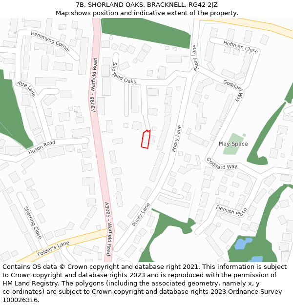 7B, SHORLAND OAKS, BRACKNELL, RG42 2JZ: Location map and indicative extent of plot