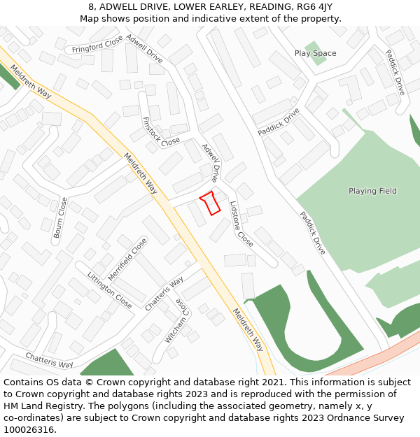 8, ADWELL DRIVE, LOWER EARLEY, READING, RG6 4JY: Location map and indicative extent of plot