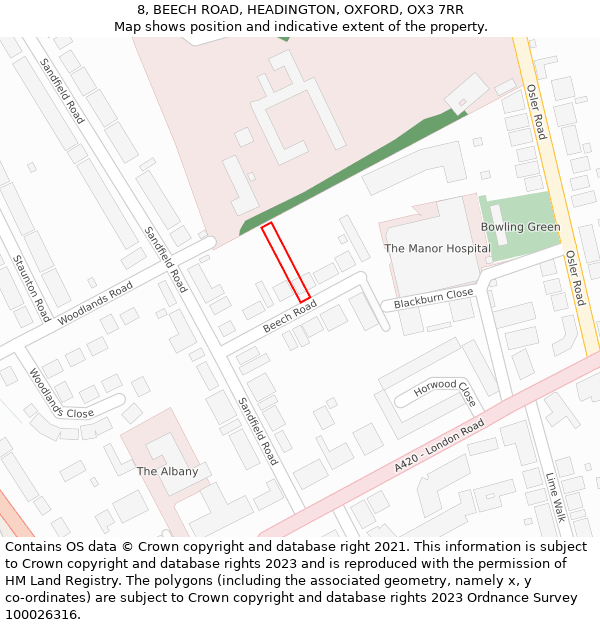 8, BEECH ROAD, HEADINGTON, OXFORD, OX3 7RR: Location map and indicative extent of plot