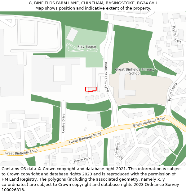 8, BINFIELDS FARM LANE, CHINEHAM, BASINGSTOKE, RG24 8AU: Location map and indicative extent of plot