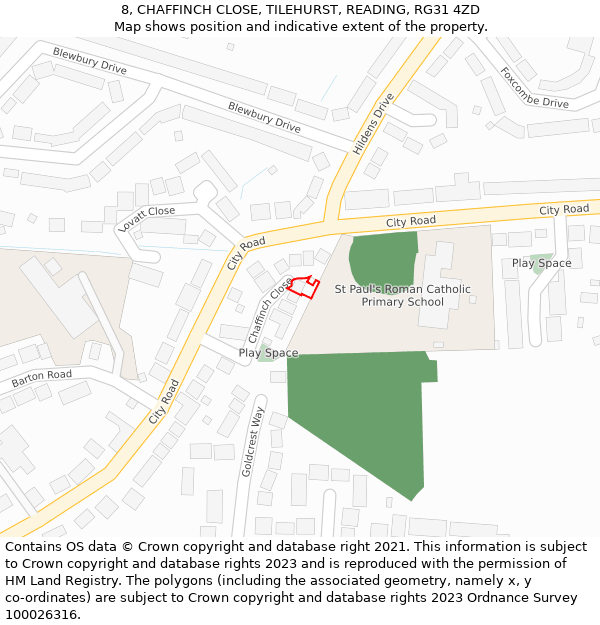 8, CHAFFINCH CLOSE, TILEHURST, READING, RG31 4ZD: Location map and indicative extent of plot