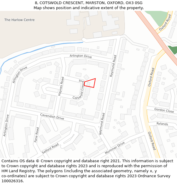 8, COTSWOLD CRESCENT, MARSTON, OXFORD, OX3 0SG: Location map and indicative extent of plot