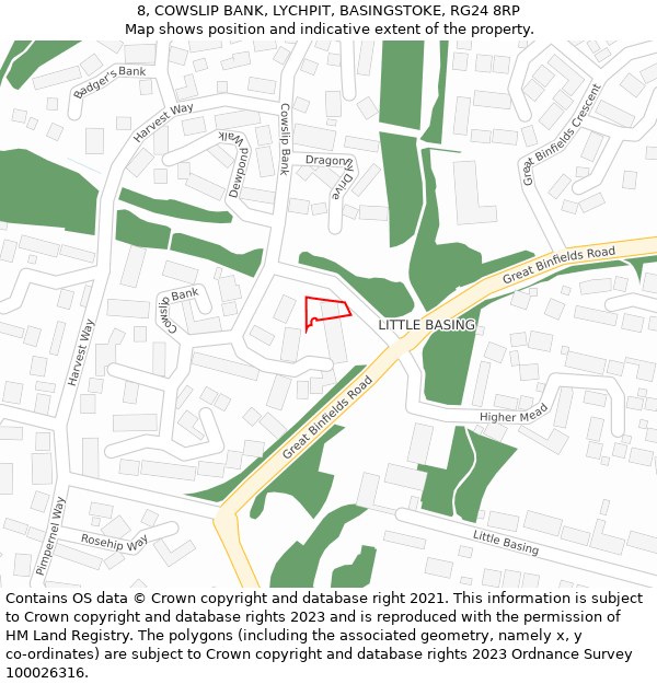 8, COWSLIP BANK, LYCHPIT, BASINGSTOKE, RG24 8RP: Location map and indicative extent of plot