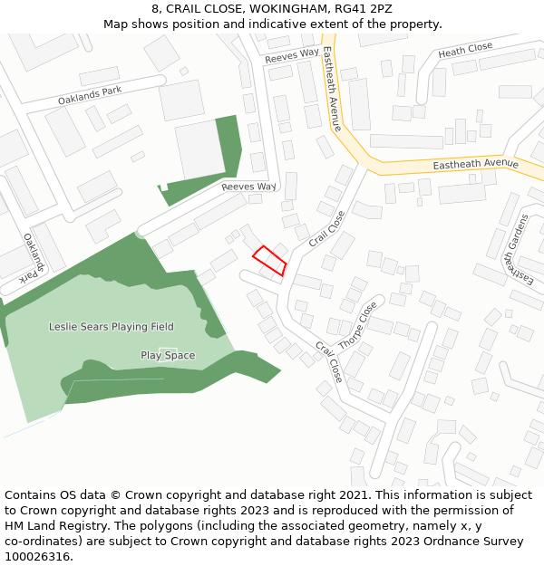 8, CRAIL CLOSE, WOKINGHAM, RG41 2PZ: Location map and indicative extent of plot
