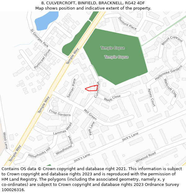 8, CULVERCROFT, BINFIELD, BRACKNELL, RG42 4DF: Location map and indicative extent of plot