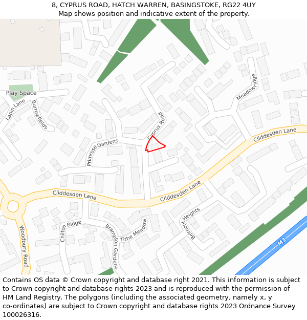 8, CYPRUS ROAD, HATCH WARREN, BASINGSTOKE, RG22 4UY: Location map and indicative extent of plot