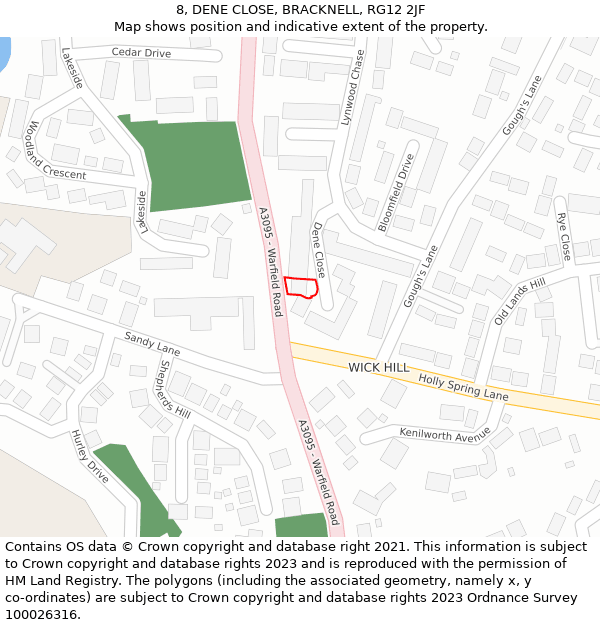 8, DENE CLOSE, BRACKNELL, RG12 2JF: Location map and indicative extent of plot