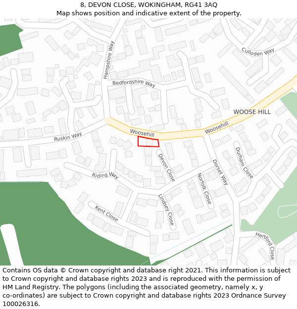 8, DEVON CLOSE, WOKINGHAM, RG41 3AQ: Location map and indicative extent of plot