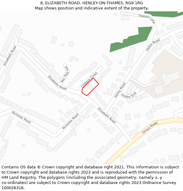 8, ELIZABETH ROAD, HENLEY-ON-THAMES, RG9 1RG: Location map and indicative extent of plot