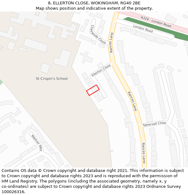 8, ELLERTON CLOSE, WOKINGHAM, RG40 2BE: Location map and indicative extent of plot