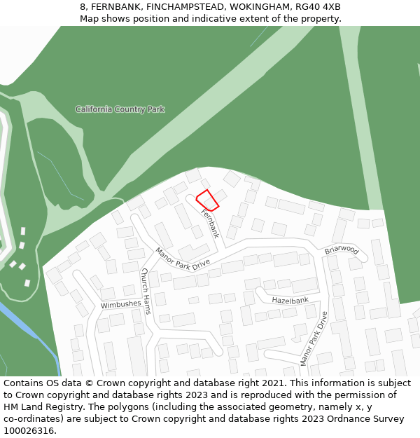 8, FERNBANK, FINCHAMPSTEAD, WOKINGHAM, RG40 4XB: Location map and indicative extent of plot