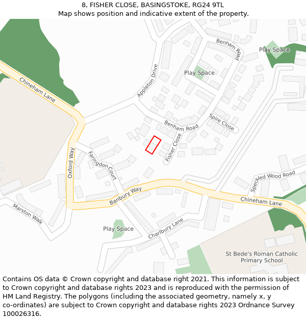 8, FISHER CLOSE, BASINGSTOKE, RG24 9TL: Location map and indicative extent of plot