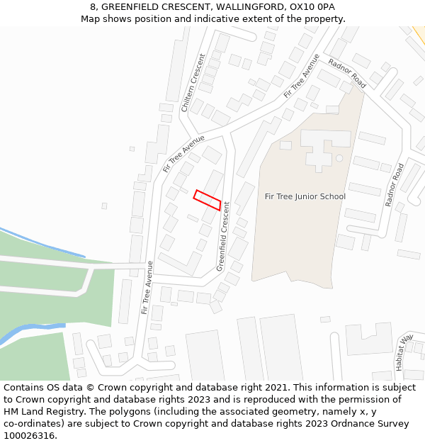 8, GREENFIELD CRESCENT, WALLINGFORD, OX10 0PA: Location map and indicative extent of plot