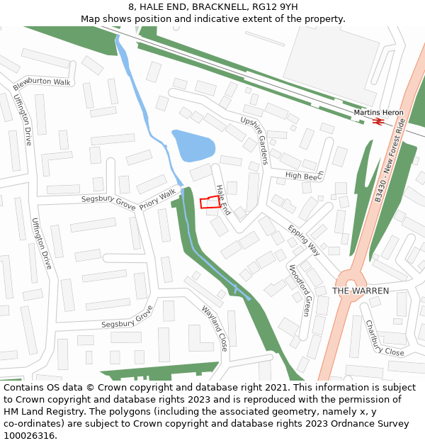 8, HALE END, BRACKNELL, RG12 9YH: Location map and indicative extent of plot