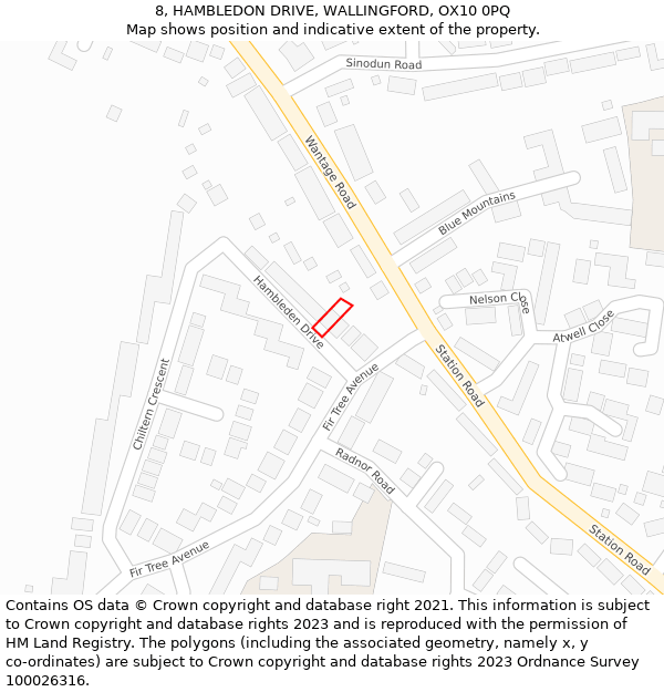 8, HAMBLEDON DRIVE, WALLINGFORD, OX10 0PQ: Location map and indicative extent of plot