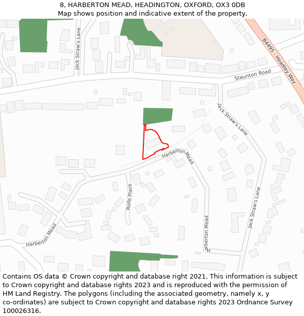 8, HARBERTON MEAD, HEADINGTON, OXFORD, OX3 0DB: Location map and indicative extent of plot