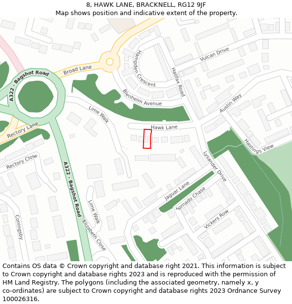 8, HAWK LANE, BRACKNELL, RG12 9JF: Location map and indicative extent of plot