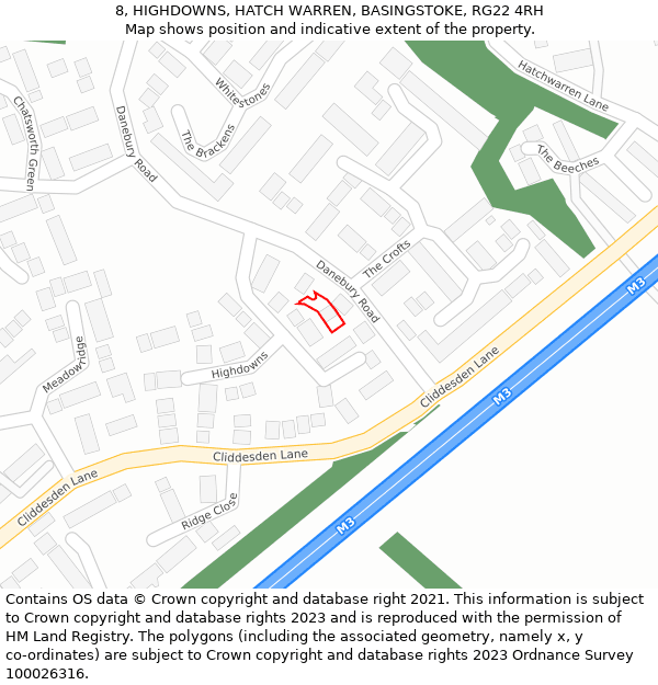 8, HIGHDOWNS, HATCH WARREN, BASINGSTOKE, RG22 4RH: Location map and indicative extent of plot