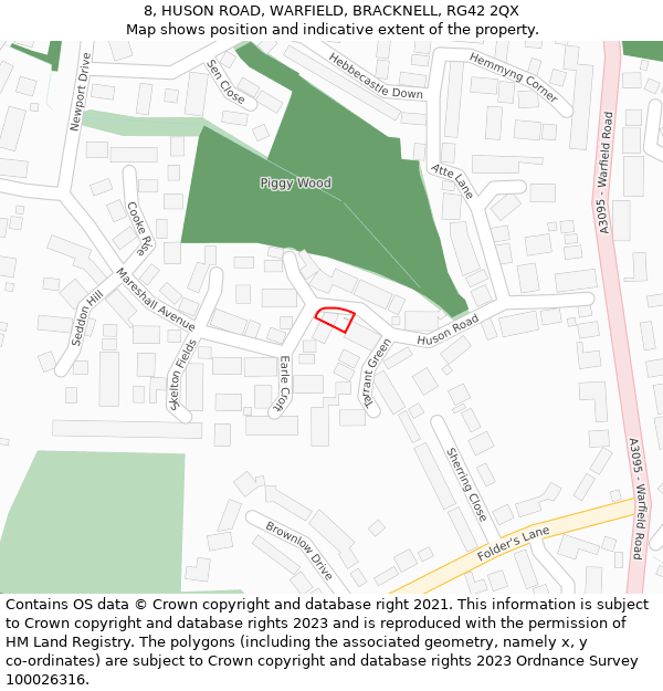 8, HUSON ROAD, WARFIELD, BRACKNELL, RG42 2QX: Location map and indicative extent of plot