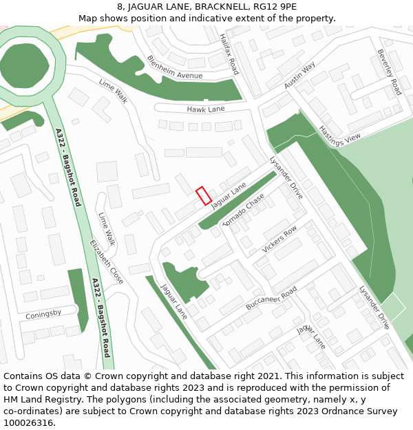 8, JAGUAR LANE, BRACKNELL, RG12 9PE: Location map and indicative extent of plot