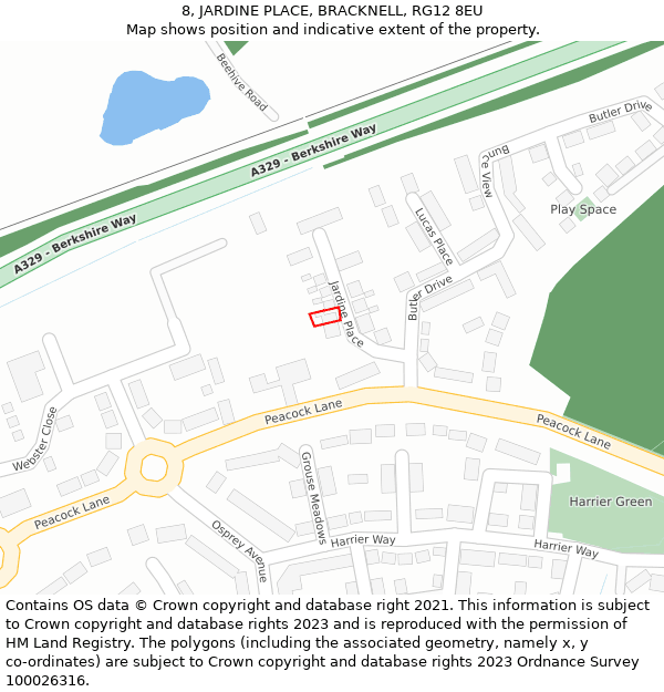 8, JARDINE PLACE, BRACKNELL, RG12 8EU: Location map and indicative extent of plot