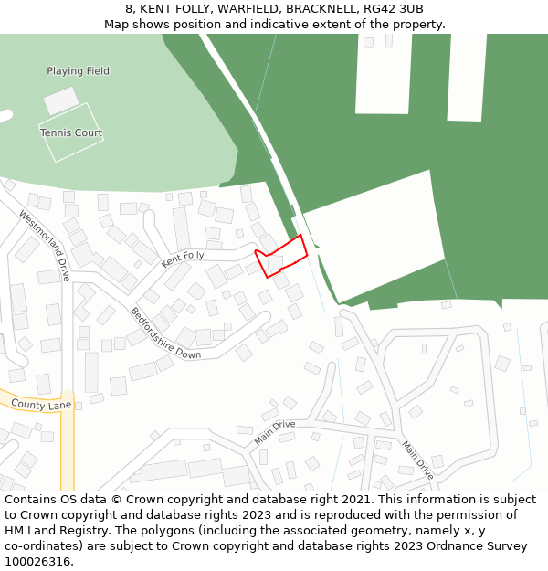8, KENT FOLLY, WARFIELD, BRACKNELL, RG42 3UB: Location map and indicative extent of plot