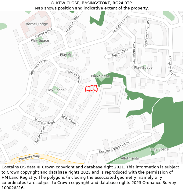 8, KEW CLOSE, BASINGSTOKE, RG24 9TP: Location map and indicative extent of plot