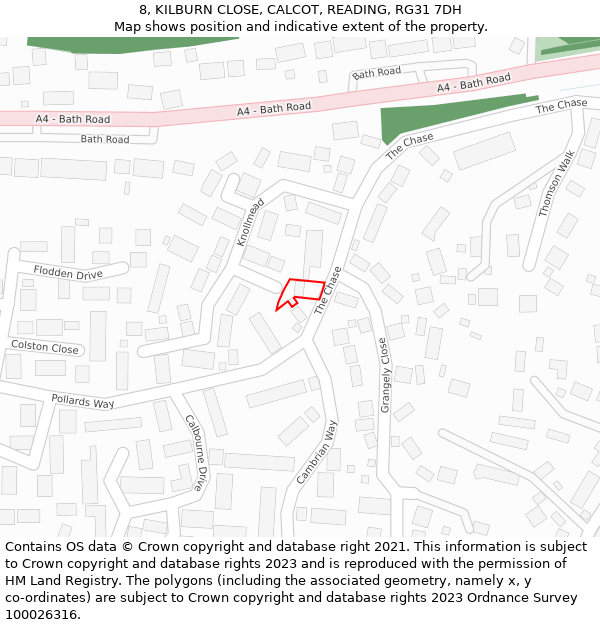 8, KILBURN CLOSE, CALCOT, READING, RG31 7DH: Location map and indicative extent of plot