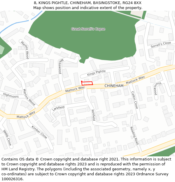 8, KINGS PIGHTLE, CHINEHAM, BASINGSTOKE, RG24 8XX: Location map and indicative extent of plot