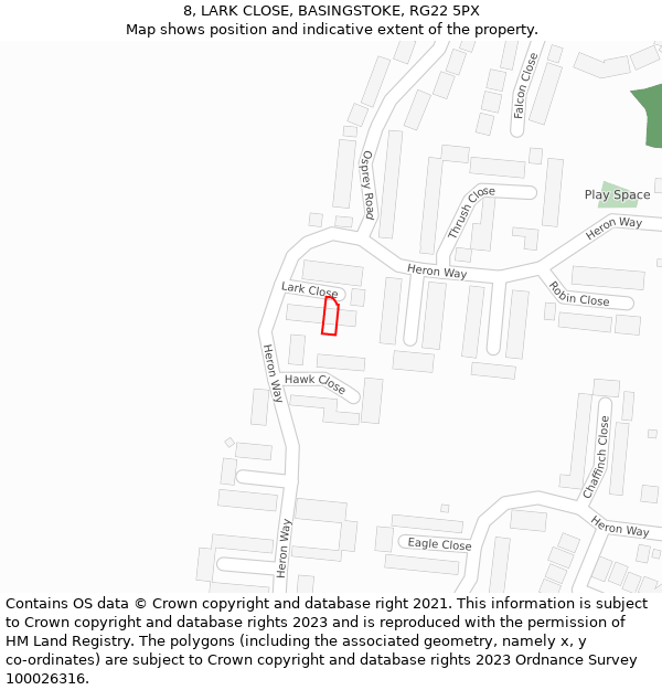 8, LARK CLOSE, BASINGSTOKE, RG22 5PX: Location map and indicative extent of plot