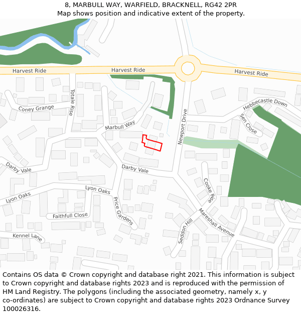 8, MARBULL WAY, WARFIELD, BRACKNELL, RG42 2PR: Location map and indicative extent of plot