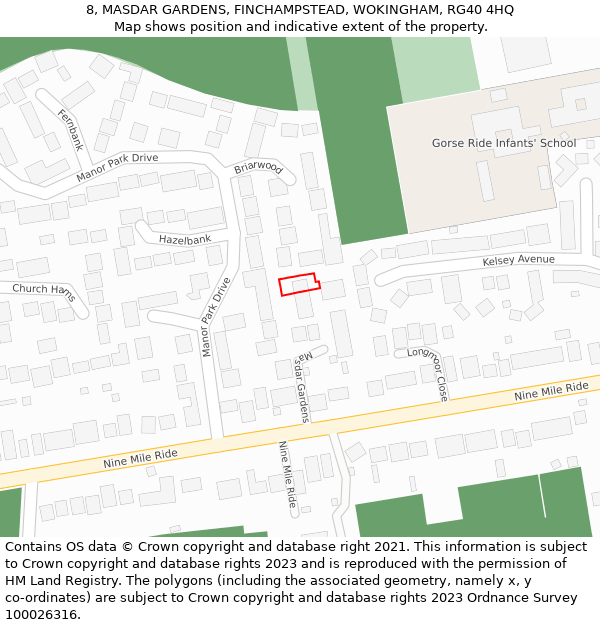 8, MASDAR GARDENS, FINCHAMPSTEAD, WOKINGHAM, RG40 4HQ: Location map and indicative extent of plot