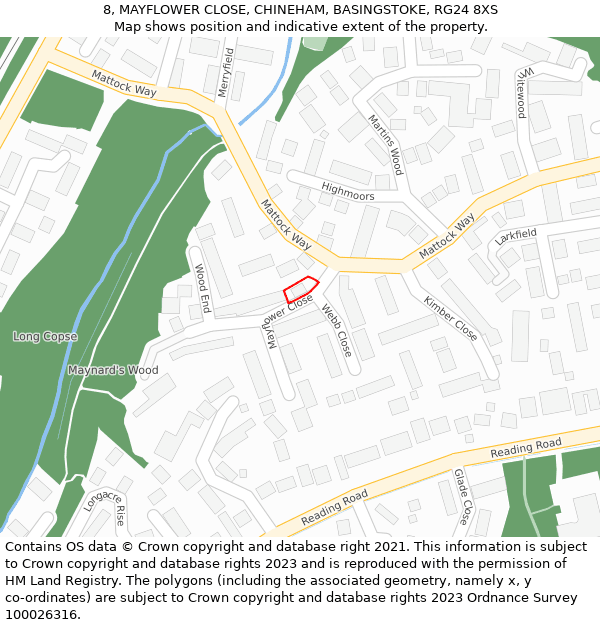 8, MAYFLOWER CLOSE, CHINEHAM, BASINGSTOKE, RG24 8XS: Location map and indicative extent of plot