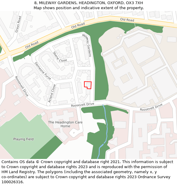 8, MILEWAY GARDENS, HEADINGTON, OXFORD, OX3 7XH: Location map and indicative extent of plot