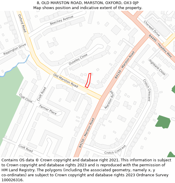 8, OLD MARSTON ROAD, MARSTON, OXFORD, OX3 0JP: Location map and indicative extent of plot