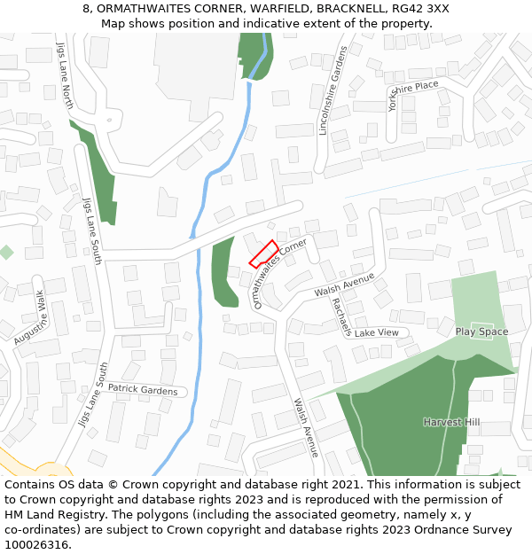 8, ORMATHWAITES CORNER, WARFIELD, BRACKNELL, RG42 3XX: Location map and indicative extent of plot