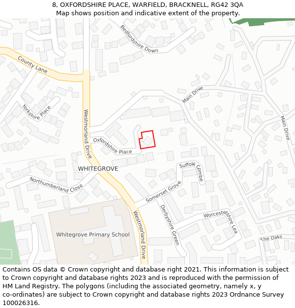 8, OXFORDSHIRE PLACE, WARFIELD, BRACKNELL, RG42 3QA: Location map and indicative extent of plot