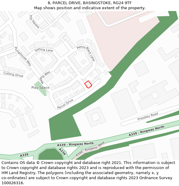 8, PARCEL DRIVE, BASINGSTOKE, RG24 9TF: Location map and indicative extent of plot