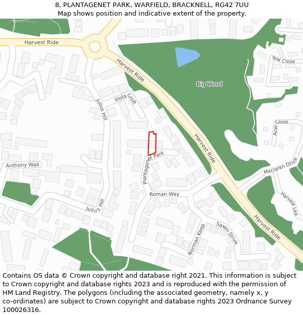 8, PLANTAGENET PARK, WARFIELD, BRACKNELL, RG42 7UU: Location map and indicative extent of plot