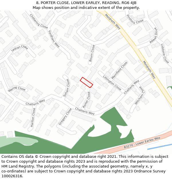 8, PORTER CLOSE, LOWER EARLEY, READING, RG6 4JB: Location map and indicative extent of plot