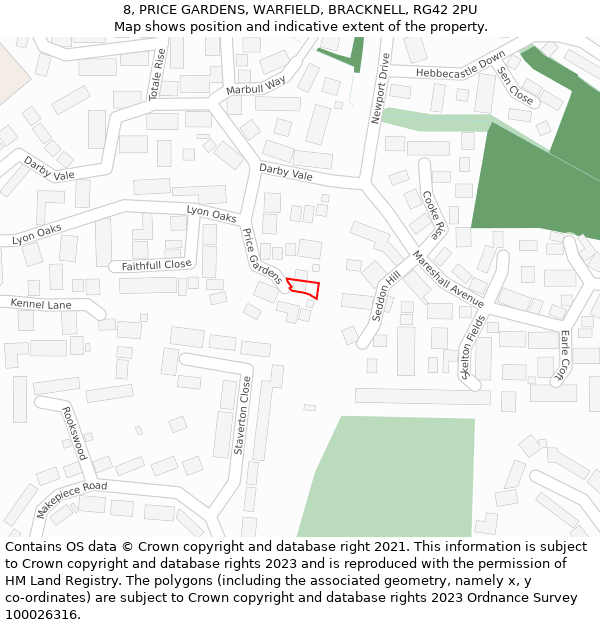 8, PRICE GARDENS, WARFIELD, BRACKNELL, RG42 2PU: Location map and indicative extent of plot