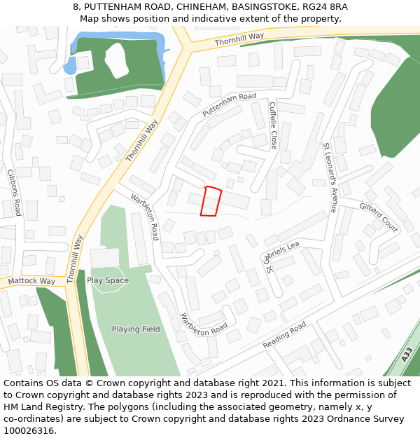 8, PUTTENHAM ROAD, CHINEHAM, BASINGSTOKE, RG24 8RA: Location map and indicative extent of plot