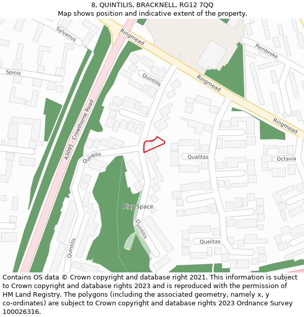 8, QUINTILIS, BRACKNELL, RG12 7QQ: Location map and indicative extent of plot