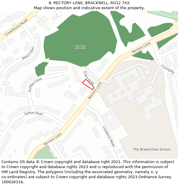 8, RECTORY LANE, BRACKNELL, RG12 7AX: Location map and indicative extent of plot
