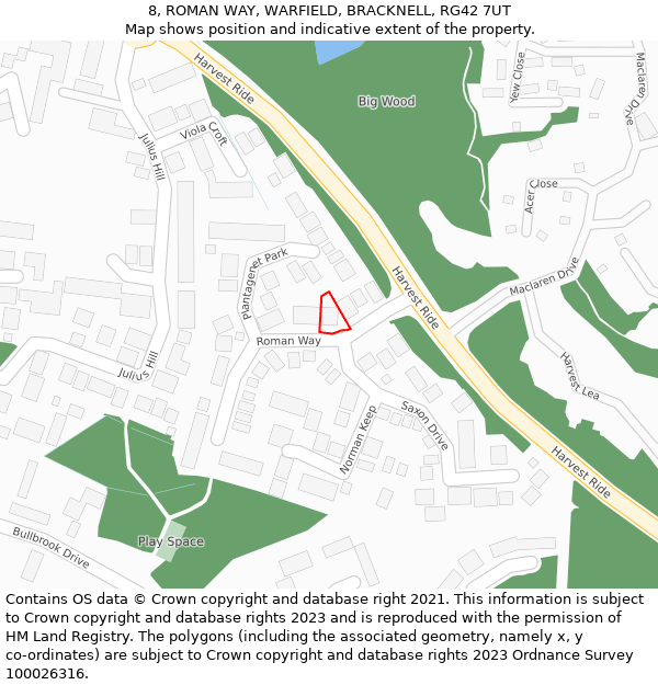 8, ROMAN WAY, WARFIELD, BRACKNELL, RG42 7UT: Location map and indicative extent of plot