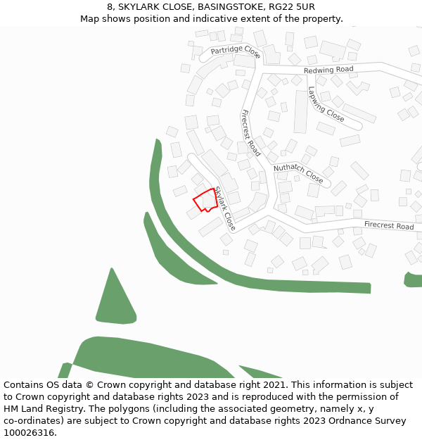 8, SKYLARK CLOSE, BASINGSTOKE, RG22 5UR: Location map and indicative extent of plot