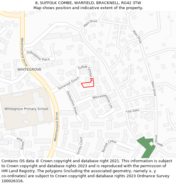 8, SUFFOLK COMBE, WARFIELD, BRACKNELL, RG42 3TW: Location map and indicative extent of plot