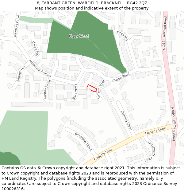 8, TARRANT GREEN, WARFIELD, BRACKNELL, RG42 2QZ: Location map and indicative extent of plot